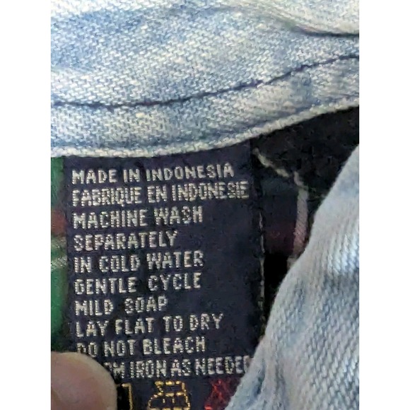 Vintage Siegfried Rugby Shirt Navy Blue Denim Collar Plaid Trim 90s Large XL - Picture 9 of 14